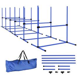 Pawhut - 6 Piece Dog Agility Equipment, Adjustable Height Jump Bars, Carry Bag, Displacing Top Bar - Blue