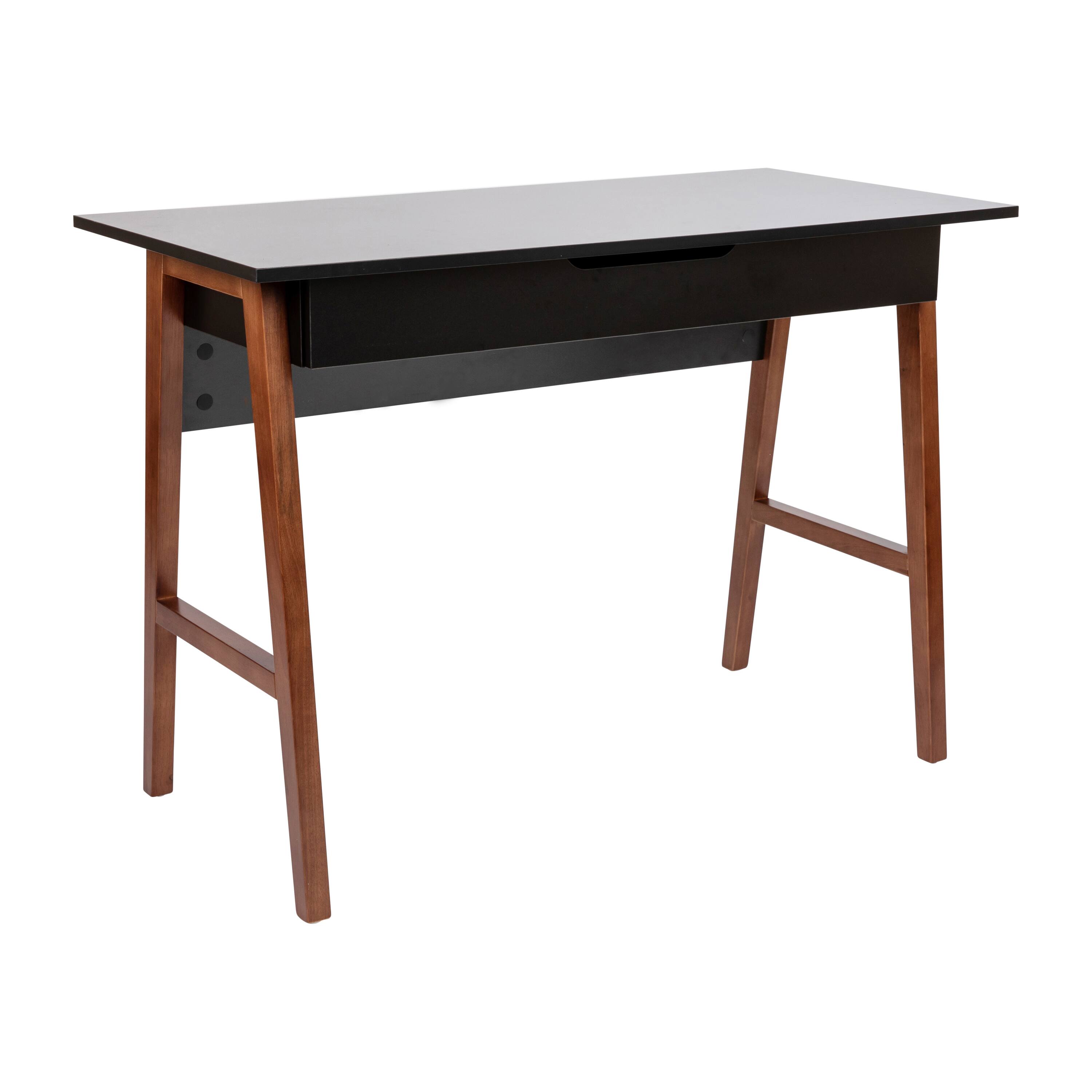 Emma + Oliver - Home Office Writing Computer Desk with Drawer - Table Desk - Black Top/Walnut Frame