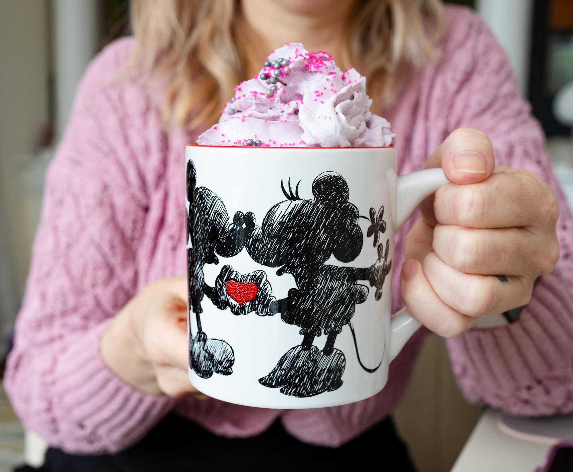Alt View 5. Silver Buffalo - Disney Mickey and Minnie Sketchbook Glitter Ceramic Mug | Holds 14 Ounces - Red.