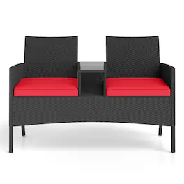 Boyel Living - Patio Loveseat with Builtin Table for Backyard Porch 49-in L x 33-in W x 24.5-in H - Red
