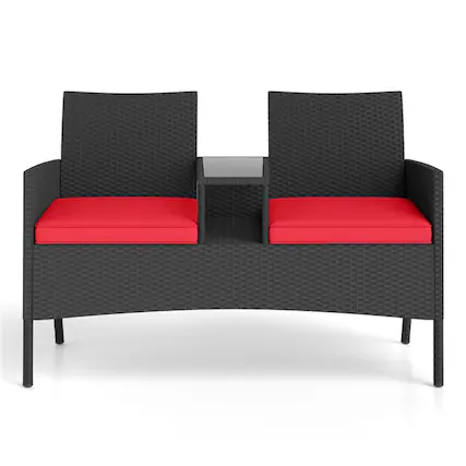 Front. Boyel Living - Red Patio Loveseat with Builtin Table for Backyard Porch 49-in L x 33-in W x 24.5-in H - Red.