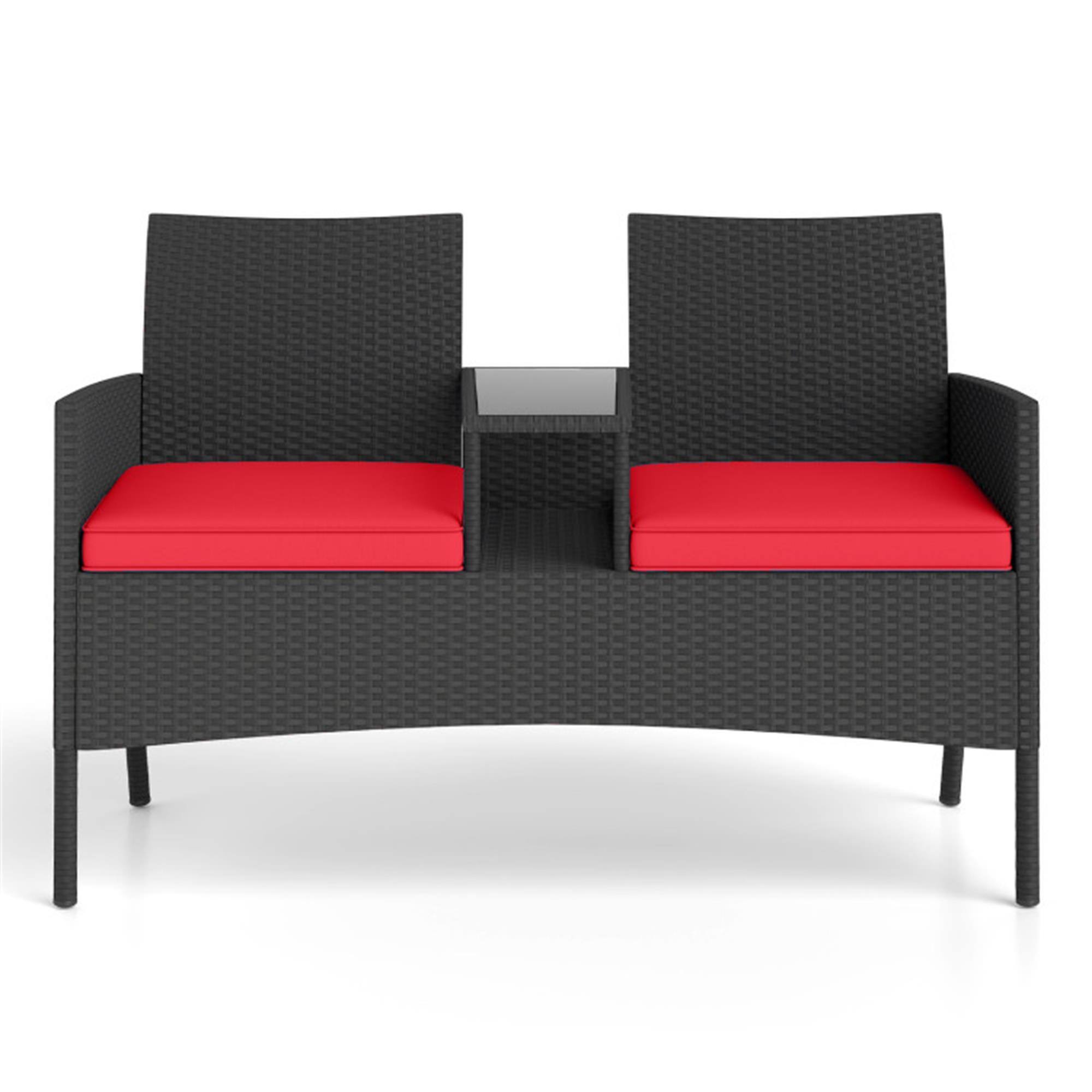 Front. Boyel Living - Red Patio Loveseat with Builtin Table for Backyard Porch 49-in L x 33-in W x 24.5-in H - Red.