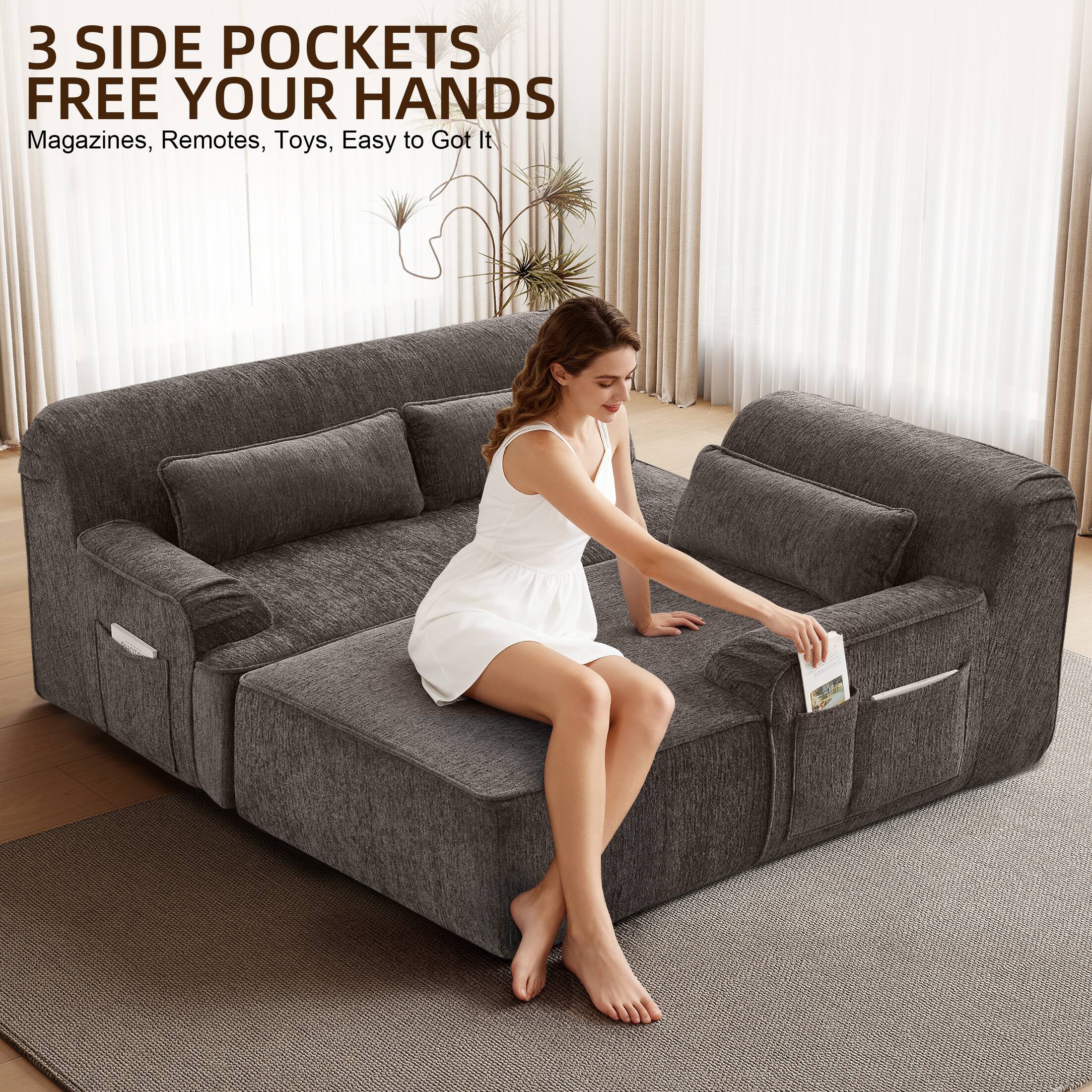 3 SIDE POCKETS  
FREE YOUR HANDS  
Magazines, Remotes, Toys, Easy to Get It