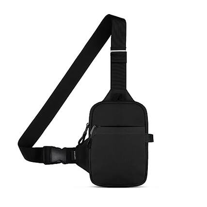 Front. DORLUKFU - Mini Sling Bag for Men Women - Small Crossbody Bag Casual Phone Chest Bag for Hiking Traveling Gifting - Black.