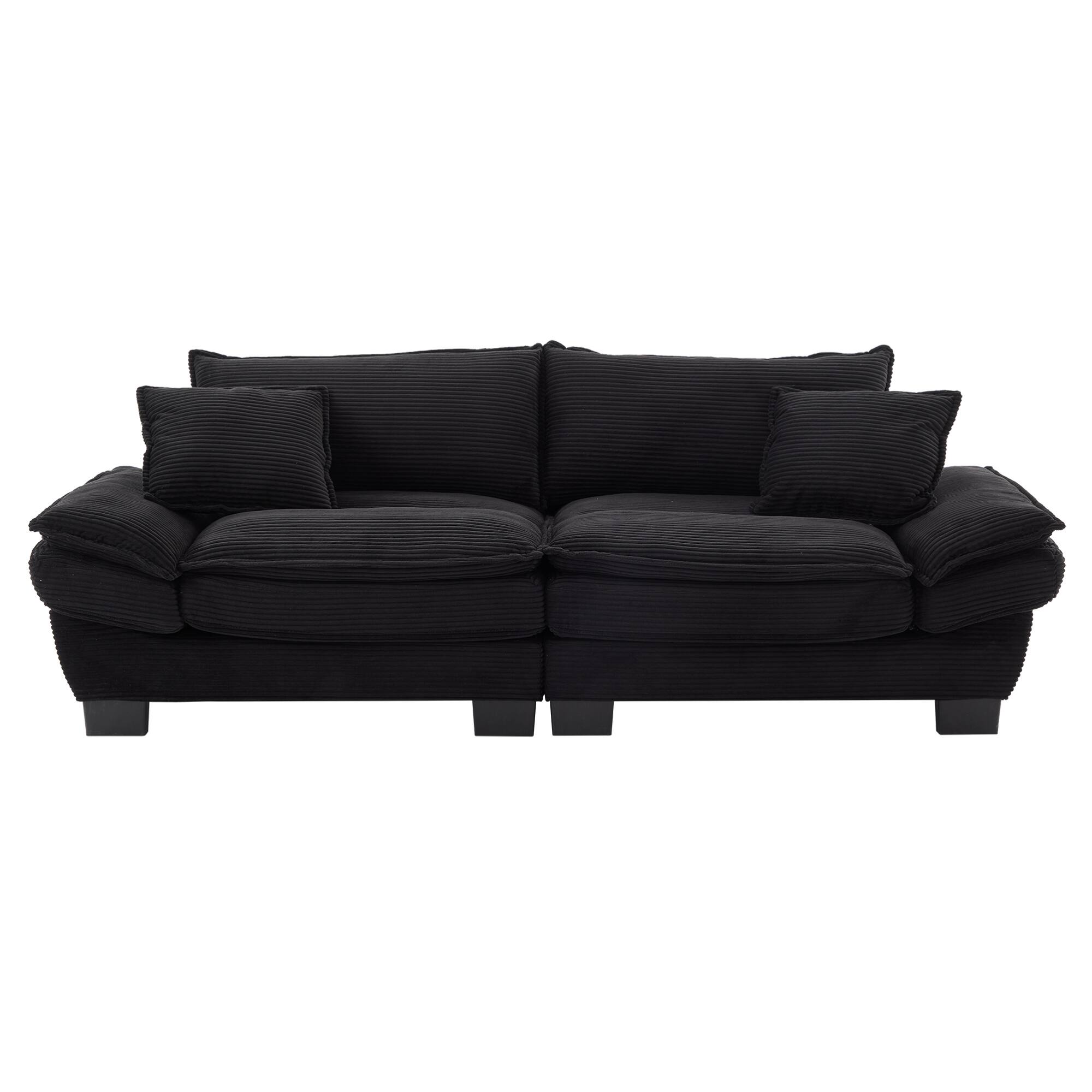 Angle. GOODSILO - Plush Corduroy Convertible Sofa Bed | Deep-Seating Sleeper with Accent Pillows for Home & Office - Black.