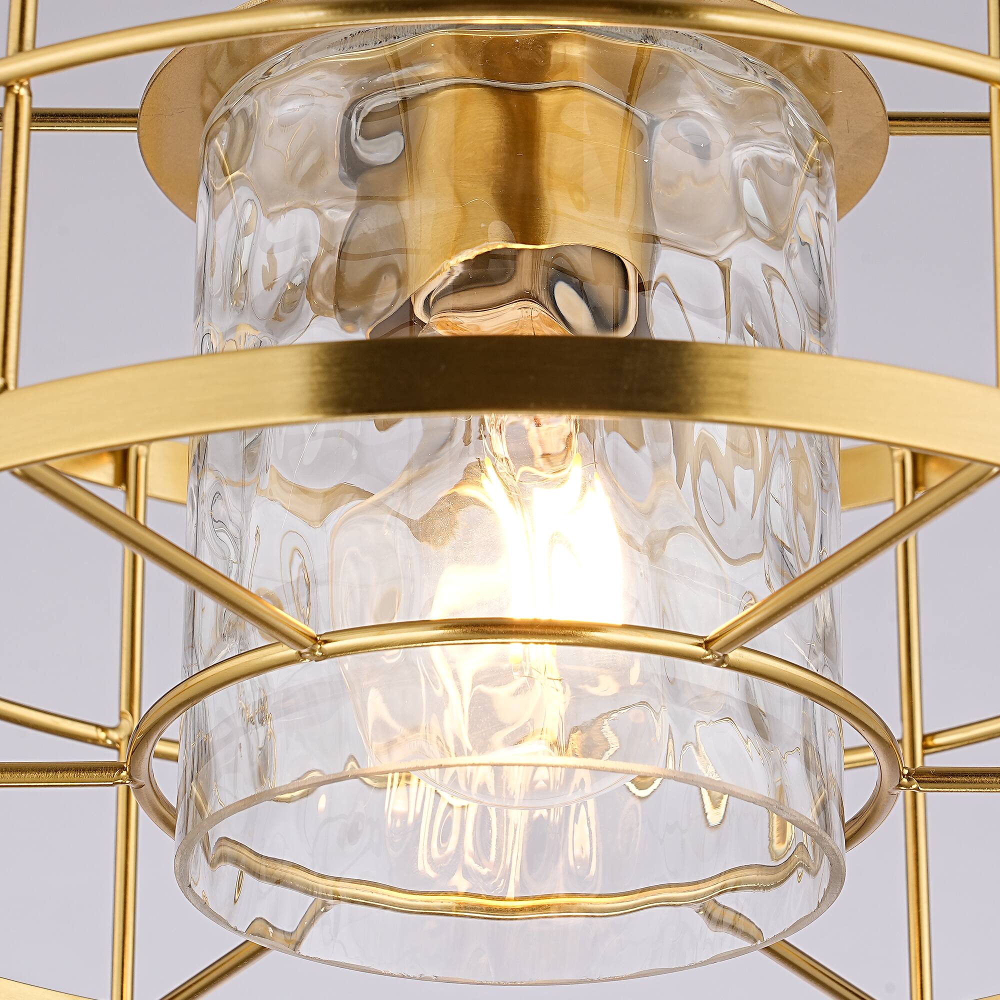 Alt View 3. Parrot Uncle - 11-Inch Modern Caged Glass 1-Light Semi-Flush Mount Ceiling Light - Gold.