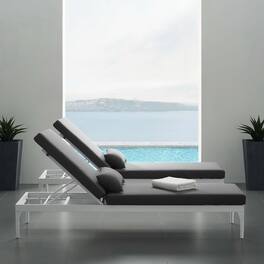 Perspective Cushion Outdoor Patio Chaise Lounge Chair by Modway - White Charcoal