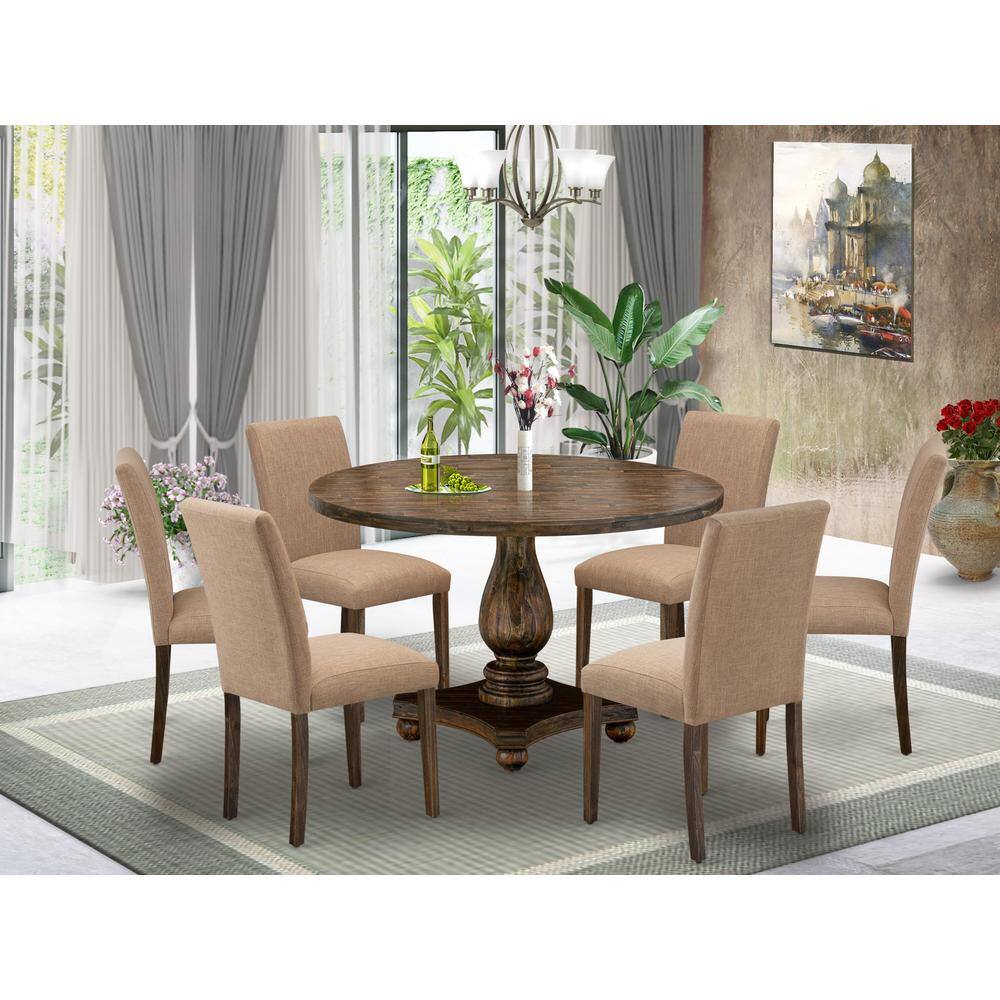 Angle. East West Furniture - East West Furniture 7 Piece Dining Table Set Includes a Dining Room Table and 6 Light Sable Linen Fabric Mid Century - Multi-Color.