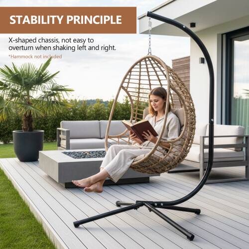 STABILITY PRINCIPLE

X-shaped chassis, not easy to overturn when shaking left and right.
*Hammock not included