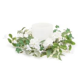 BreeBe - Mixed Floral and Foliage Candle Ring 17.5"D - Green, White