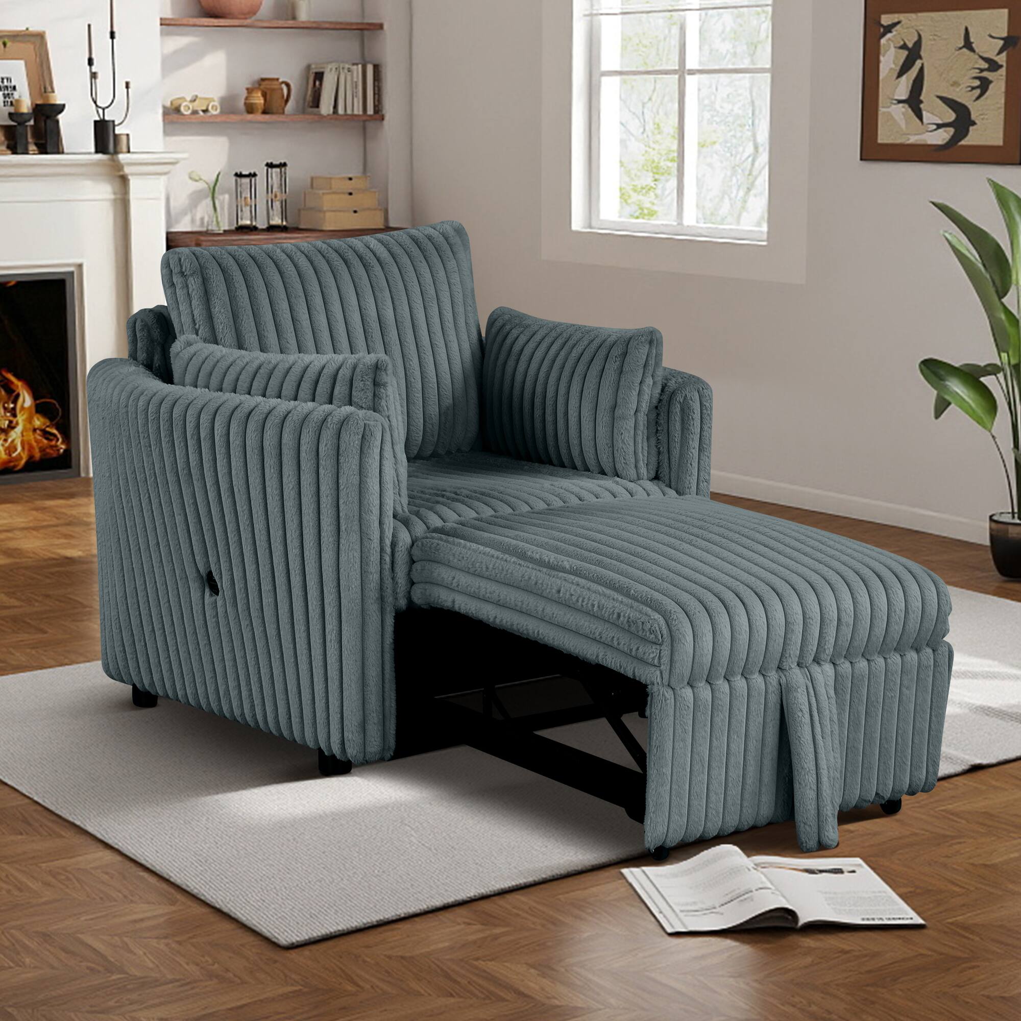 Front. Aukfa - Pull Out Sofa Bed with 2 Pillows, Single Sofa Chair with USB Ports, Pillow Back - Dark Gray.