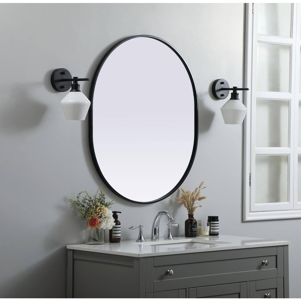 Alt View 6. Elegant Decor - Metal Frame Oval Mirror 30x36 Inch in Black - Black.
