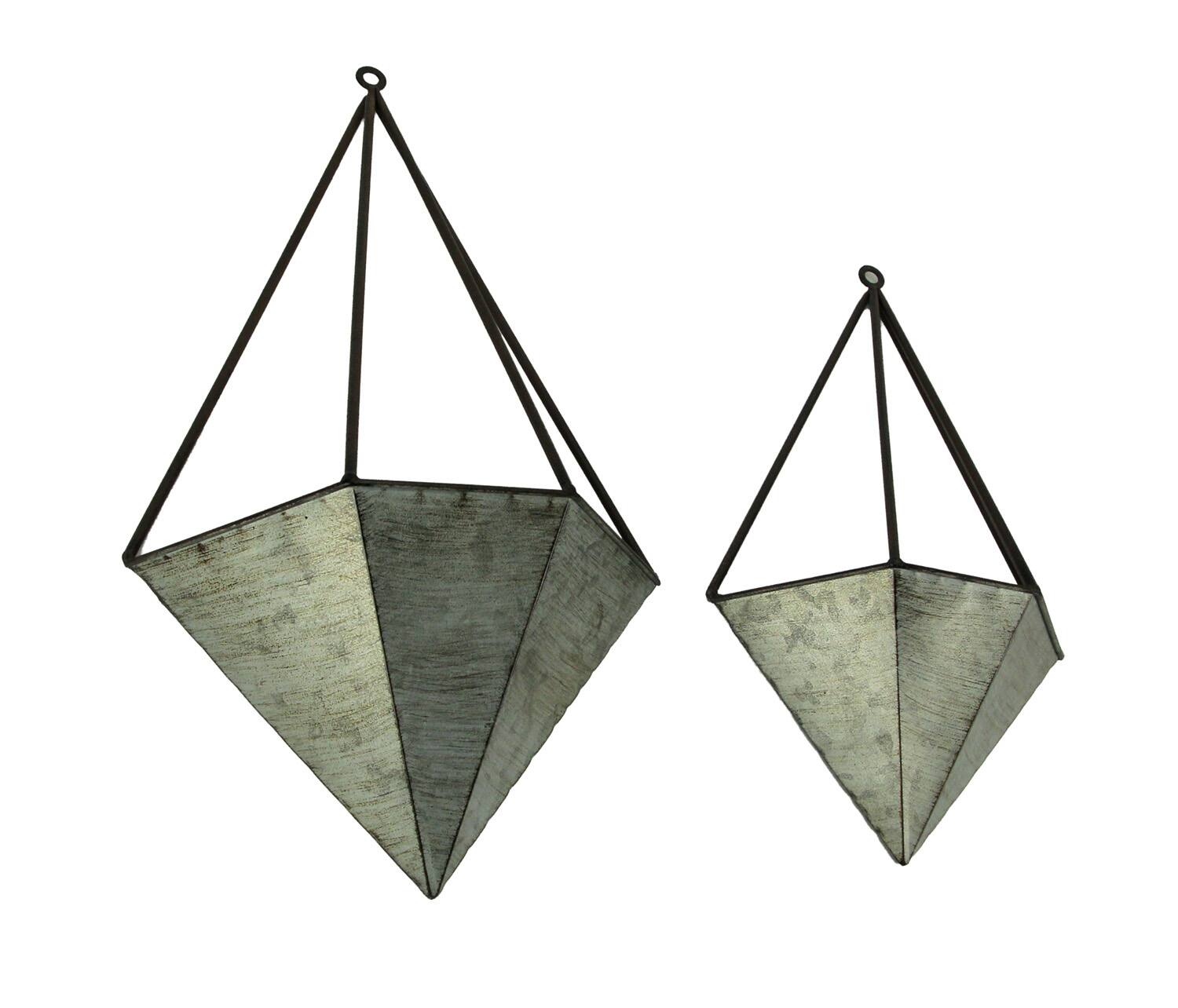 The Gerson Companies - Galvanized Metal Diamond Shaped Angular Hanging Planters Set of 2 - Gray price history on PriceWatchPro
