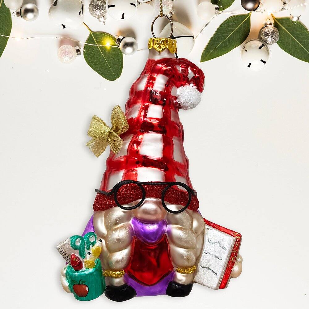 Left. OrnamentallyYou - Festive Teacher Glass Christmas Ornament - Multi-colored.
