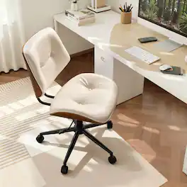 Ovios - Armless Office Chair, PU Leather Swivel Computer Desk Chair, Home Office Chair with Wheels - White