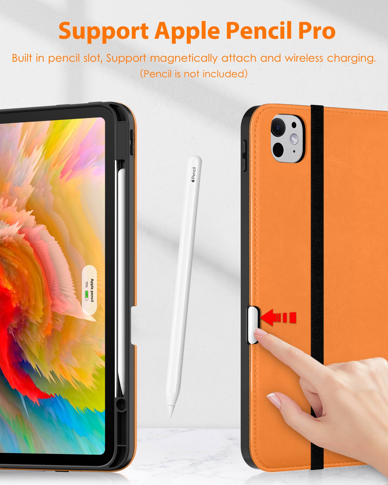 Support Apple Pencil Pro

Built in pencil slot, Support magnetically attach and wireless charging. (Pencil is not included)