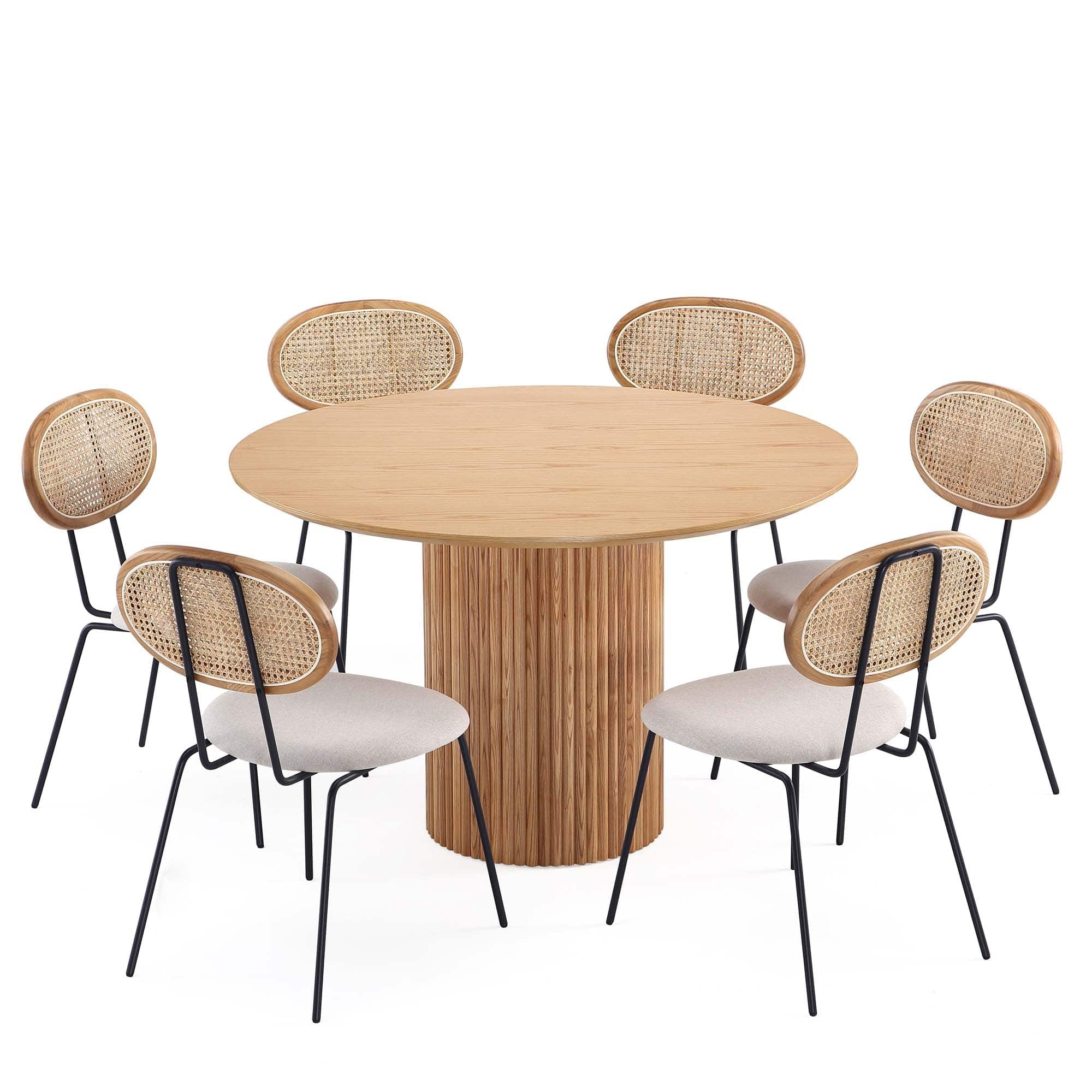 Manhattan Comfort - Hathaway and Jardin Modern Industry Chic 7-Piece Dining Table Set - Oatmeal and Natural
