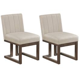 Costway - 2PCS Wooden Dining Chairs Modern Farmhouse Fabric Upholstered Kitchen Chairs - Walnut