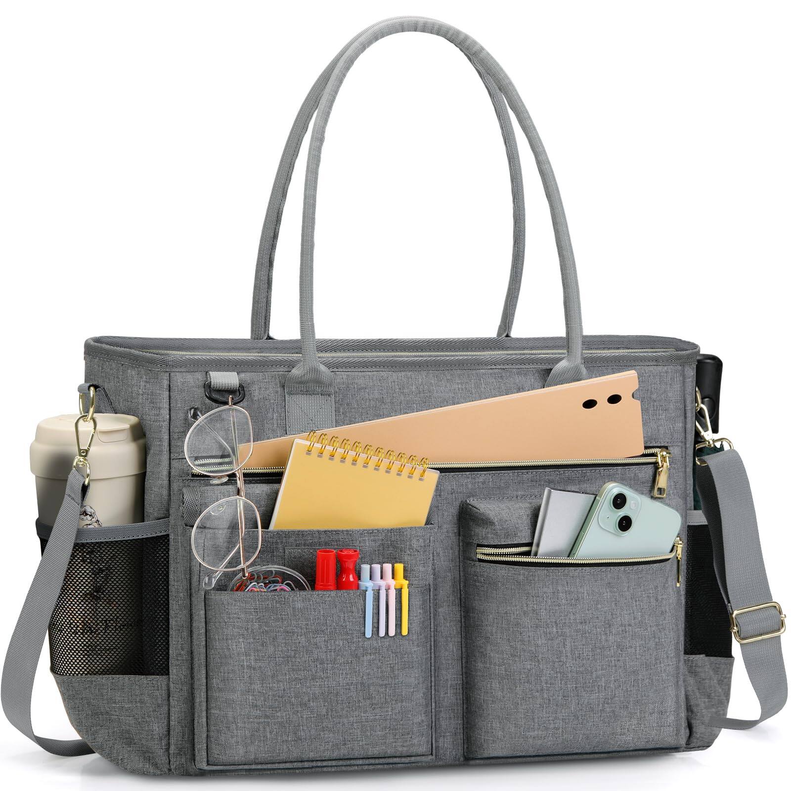 Front. Skar Audio - Laptop Bag For Women Work Teacher Tote Nurse Professional Computer Messenger Shoulder Bags Large Handbag - Grey.