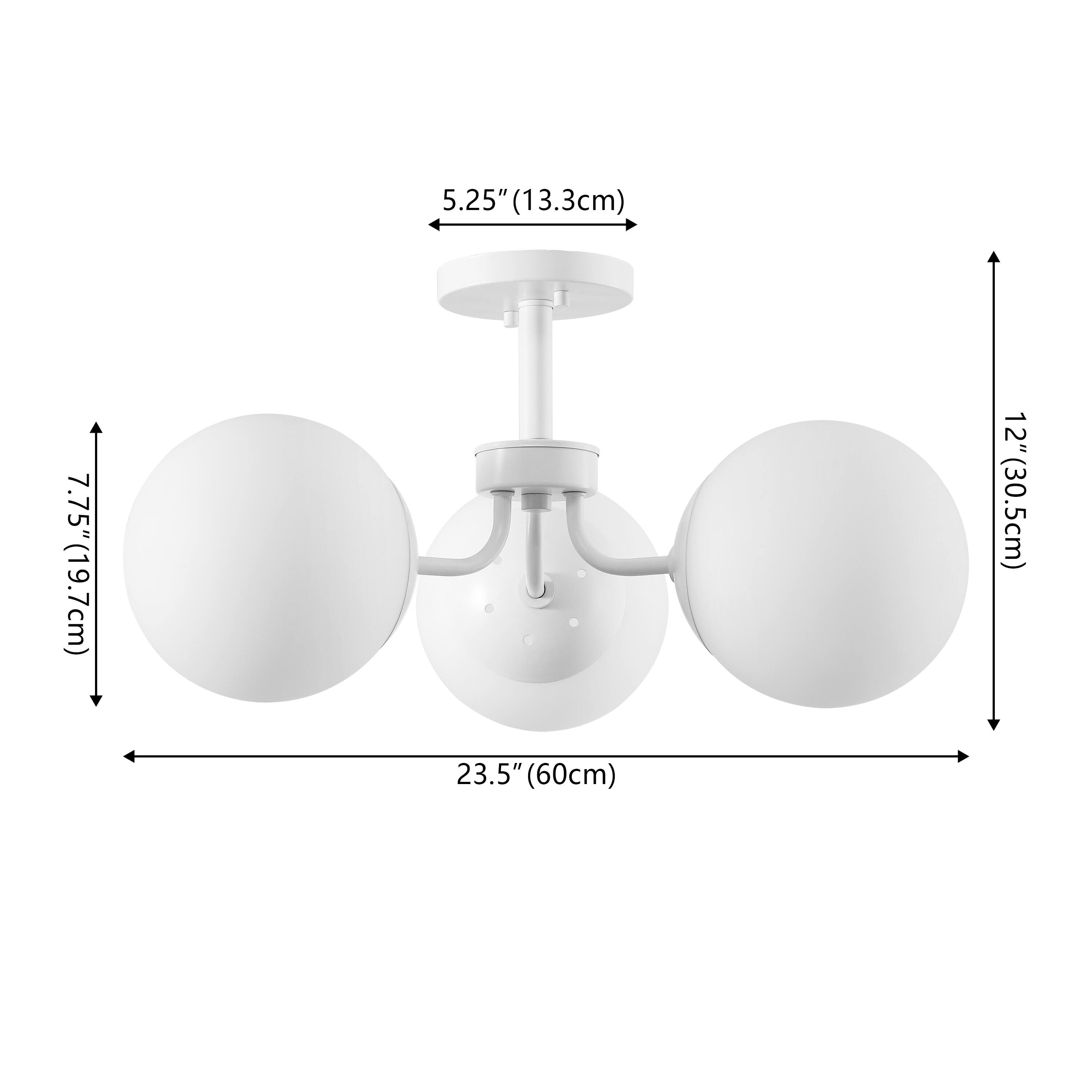 5.25" (13.3cm)  
7.75" (19.7cm)  
12" (30.5cm)  
23.5" (60cm)