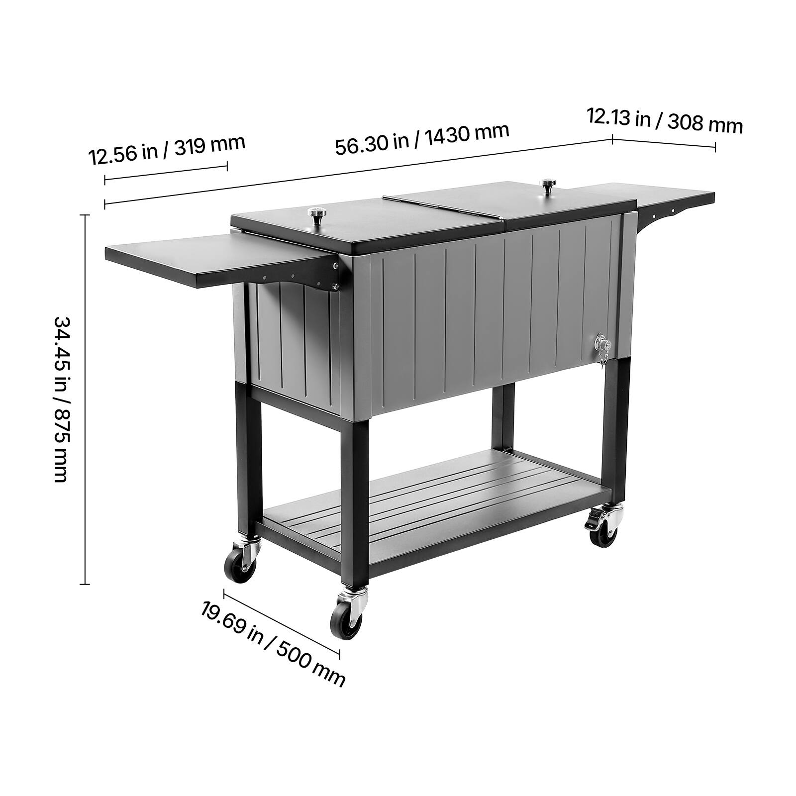 - 12.56 in / 319 mm
- 56.30 in / 1430 mm
- 12.13 in / 308 mm
- 34.45 in / 875 mm
- 19.69 in / 500 mm