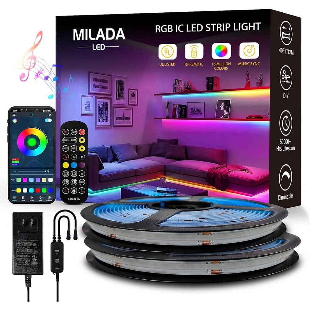 PARKER SLATER - 40ft RGBIC smart LED strip lights, 2×20ft rolls with RF control, music sync COB lighting for bedroom, gaming - RGB
