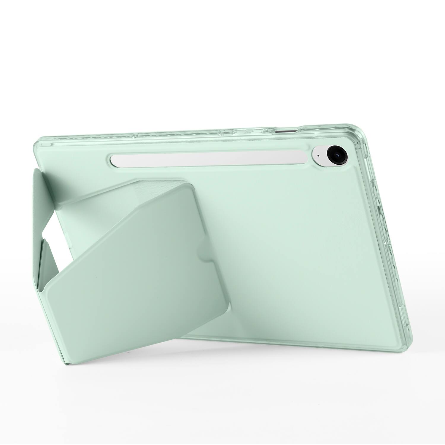 Back. Dteck - Slim Faux Leather Case for Samsung Galaxy Tab S10 FE / S10 / S9 / S9 FE,Soft Silicone Bumper Shell with Foldable Stand - Green.