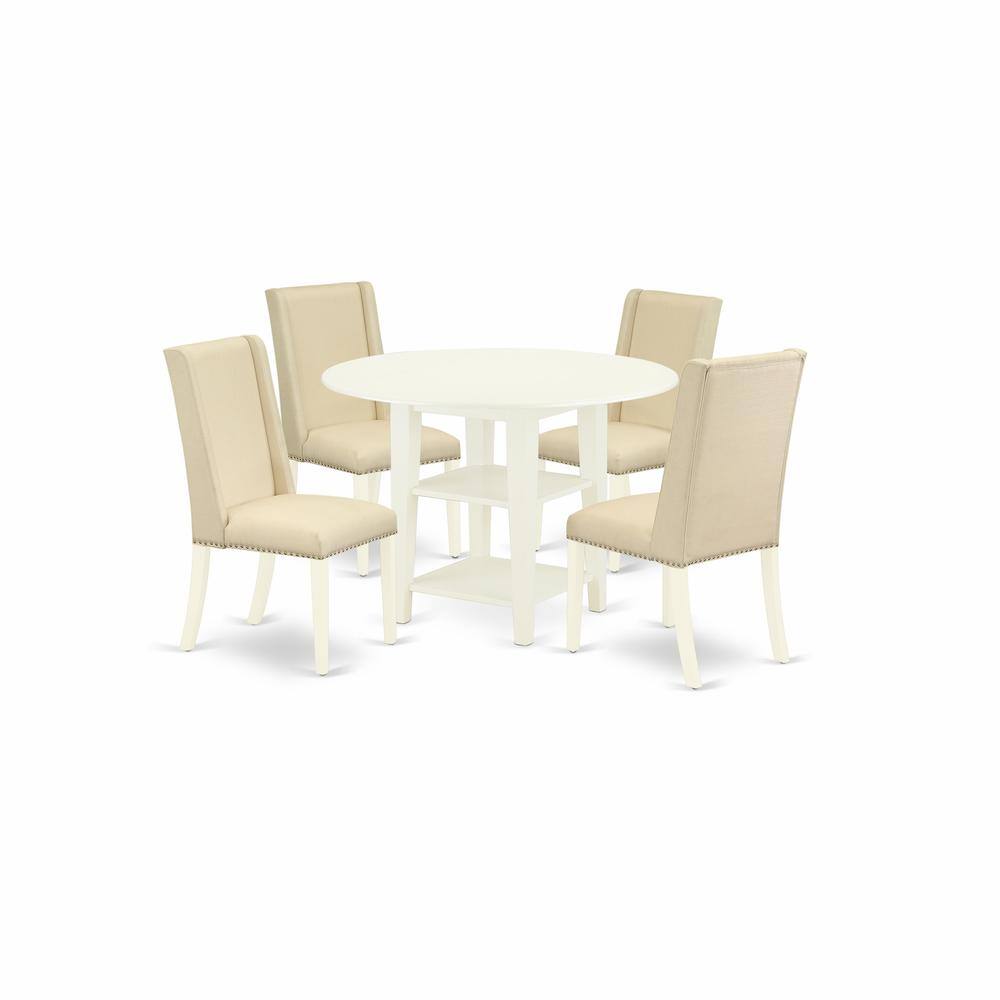 Back. East West Furniture - Dining Room Set Linen White - Brown.