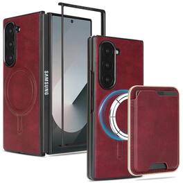 Dteck - 2-in-1 Magnetic Detachable Wallet Case for Samsung Galaxy Z Fold7, Shockproof PU Leather Phone Cover with Card Holder - Winered