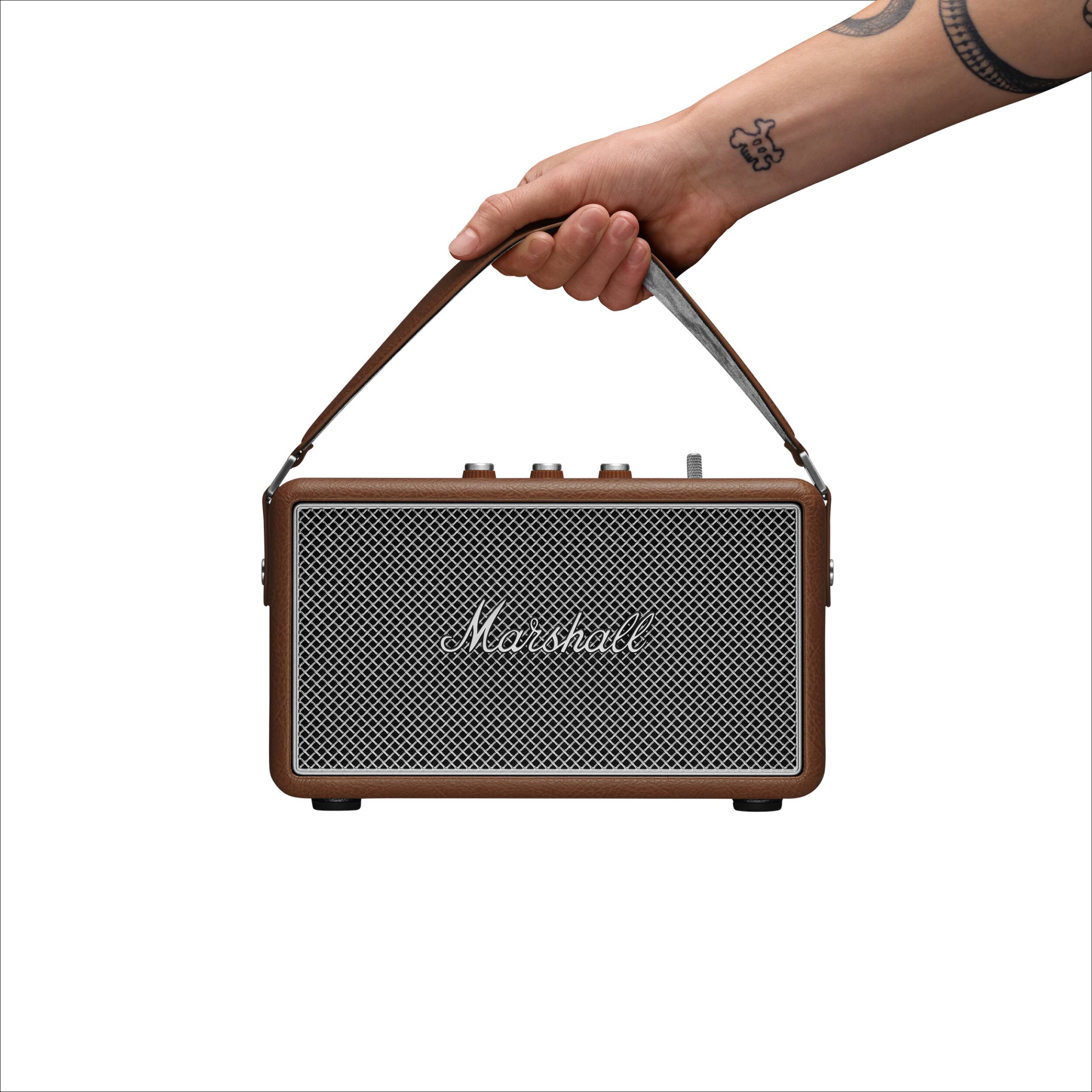 Alt View 3. Marshall - Kilburn III Portable Wireless Bluetooth Speaker with Bass / Treble / Volume Controls and 3.5 mm Auxiliary Input - Brown.