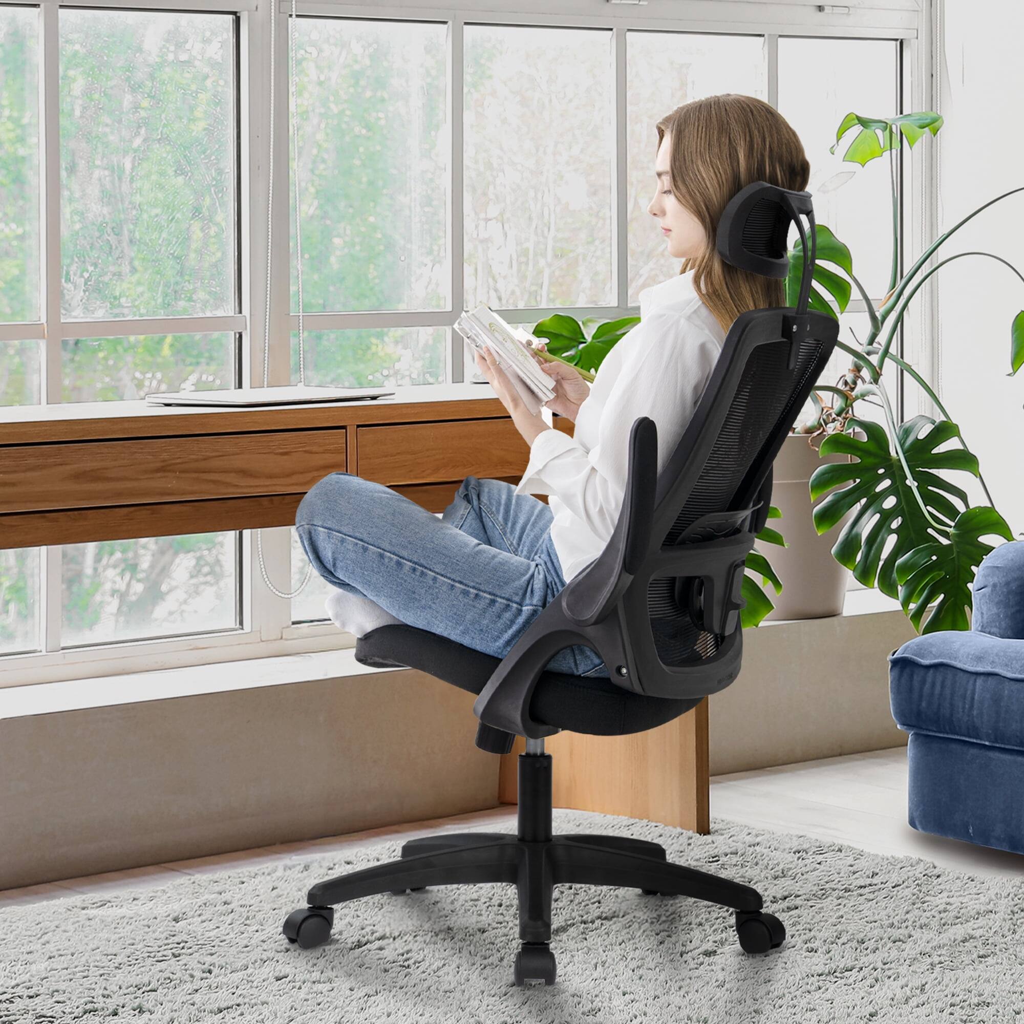 Alt View 7. Neo Chair - Office Desk Chair Computer High Back Support Mesh Comfy Adjustable Ergonomic Headrest Lumbar Rolling Flip-up Armrests - Plastic Base-Black.