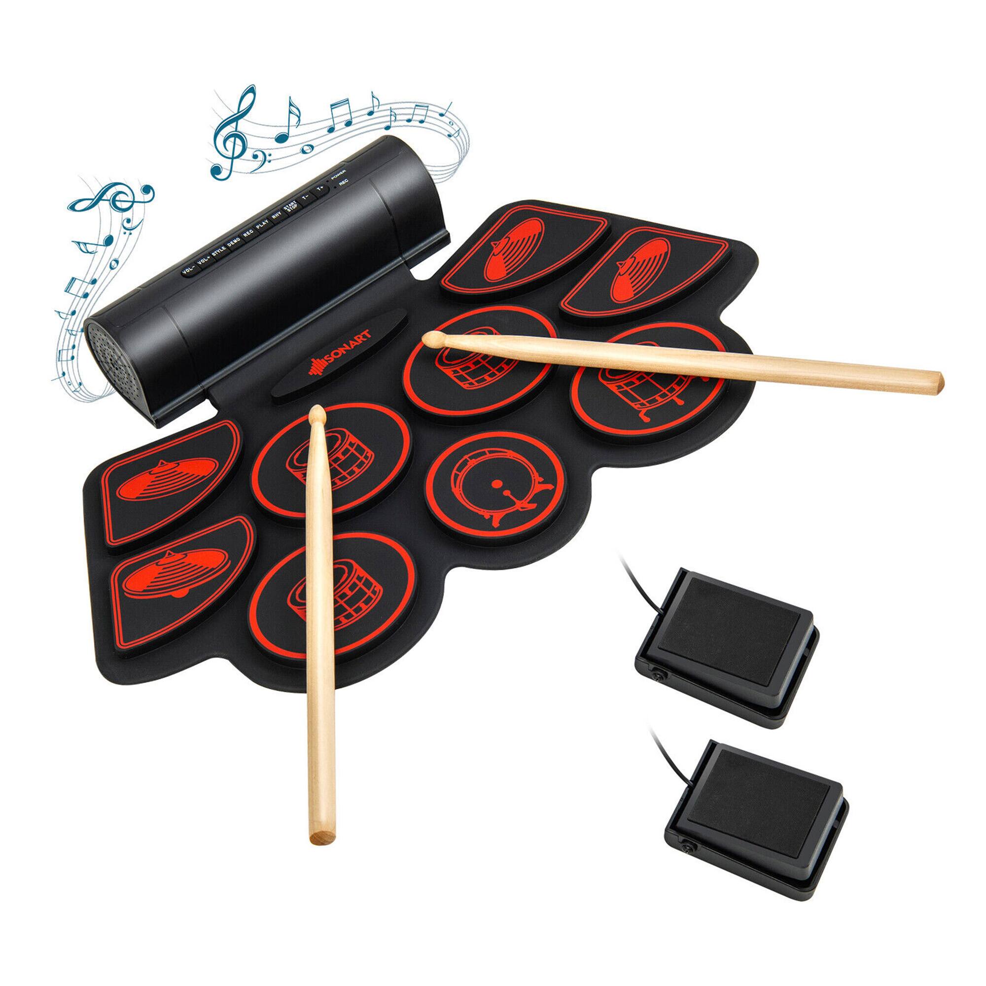 Front. Gymax - Gymax 9 Pads Electronic Drum Set Roll Up Drum Kit w/ MIDI & Dual Stereo Speakers Red - Red+Black.