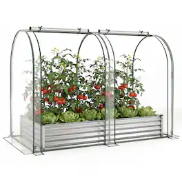 Gymax - 6 x 3 x 1 FT Galvanized Raised Garden Bed w/Greenhouse Cover 2 Roll-up Windows Sliver & Transparent - Silver