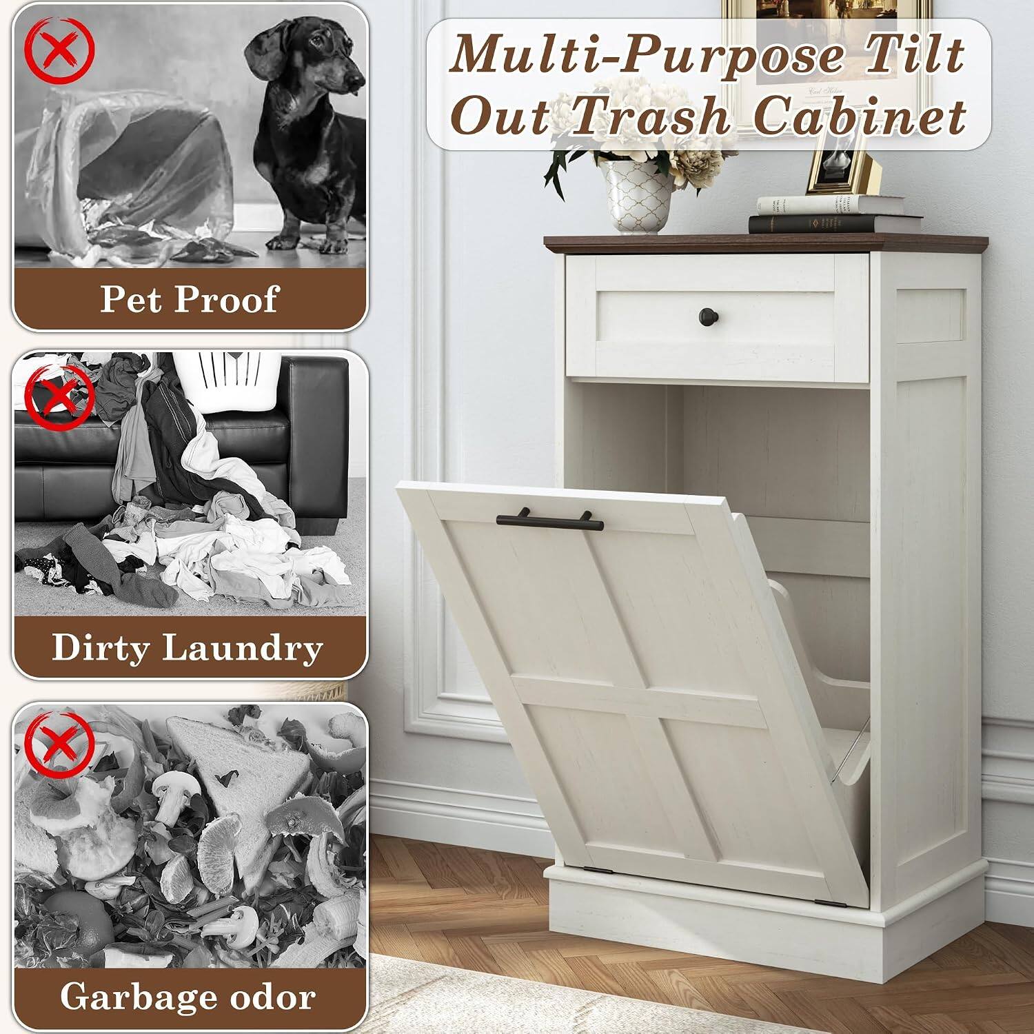 Multi-Purpose Tilt Out Trash Cabinet

Pet Proof

Dirty Laundry

Garbage odor