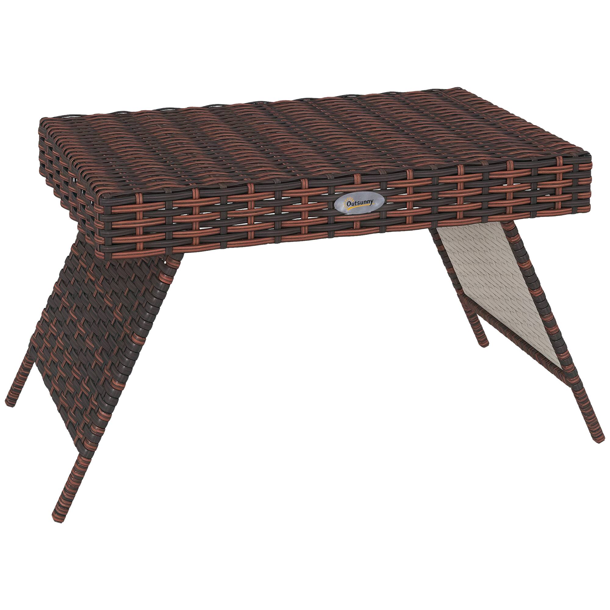 Front. Outsunny - Folding Rattan Side Table, Outdoor End Table, Hand Woven PE Rattan Coffee Table for Balcony, Backyard, Garden, Lawn - Brown.