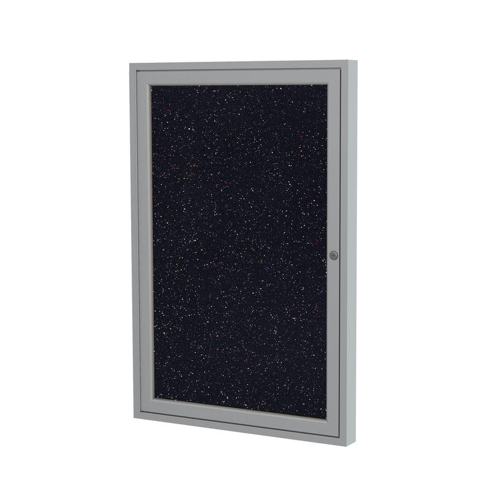 Ghent - 1 Door Enclosed Recycled Rubber Bulletin Board with Satin Frame, 36"H x 30"W, Confetti