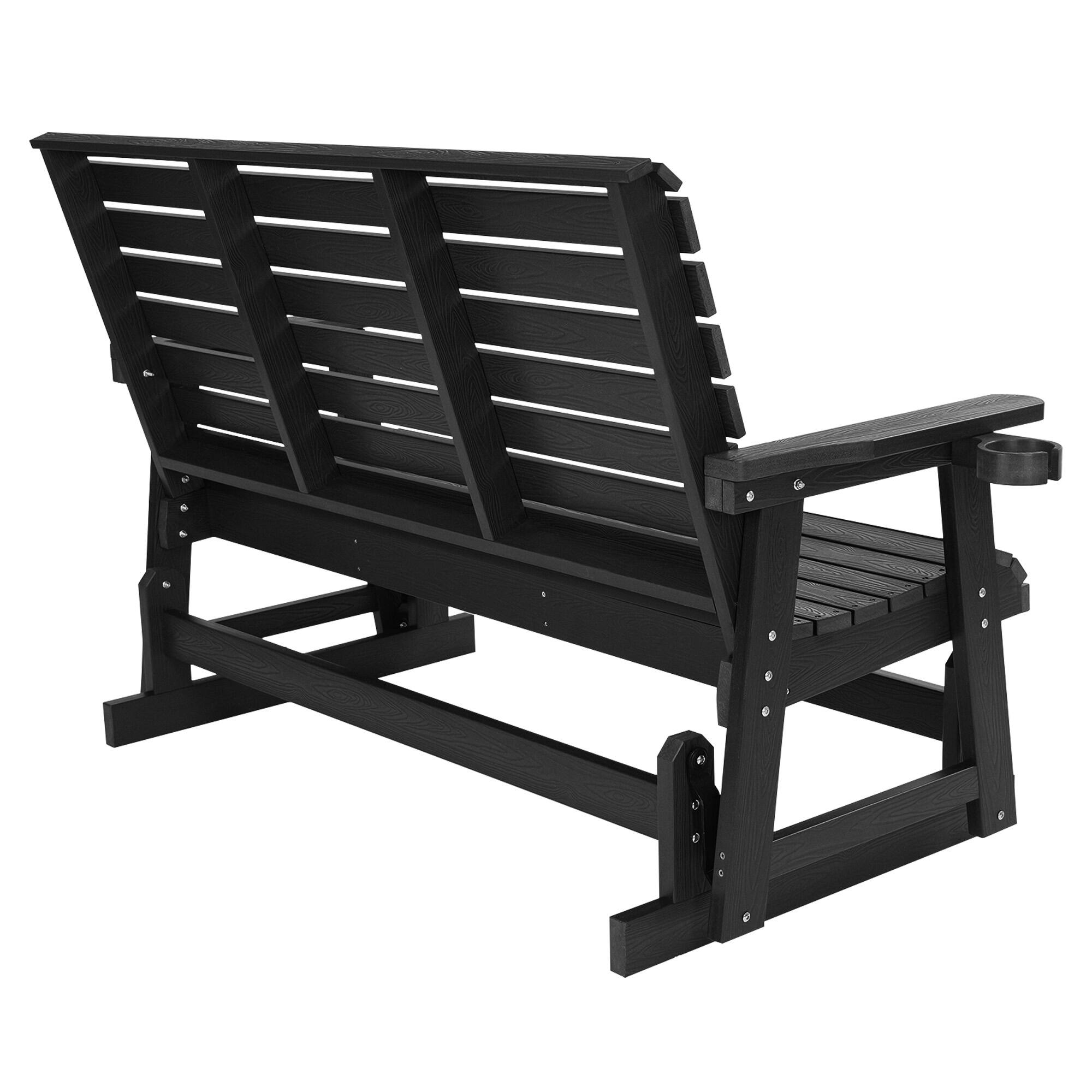 Alt View 5. Fortune Candy - HIPS Patio Glider Bench w/Cup Holders, All-Weather Poly Lumber, High Back & Deep Contoured Seat, for Porch Yard Garden - Black.