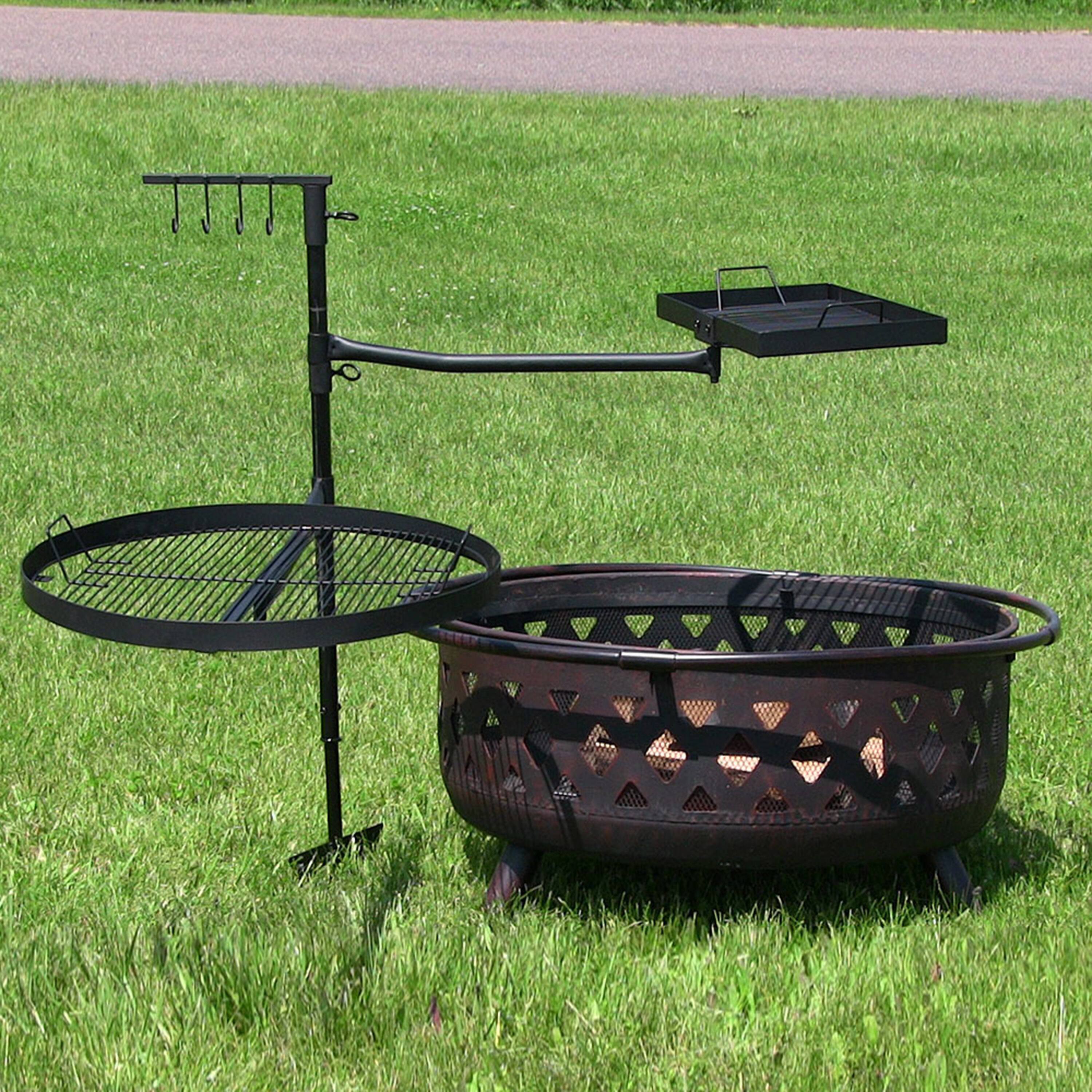 Alt View 5. Sunnydaze - Steel Fire Pit Cooking Grill Swivel Set with Stand/Ground Stake - Black.