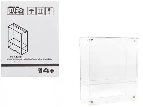 MiJo Exclusives
ITEM No.: MJ15020
DESCRIPTION: Showcase 1:64 MiJo Single Premium w/Cover 15.1x6.6x20.3cm
COLOR: CLEAR
AGE 14+