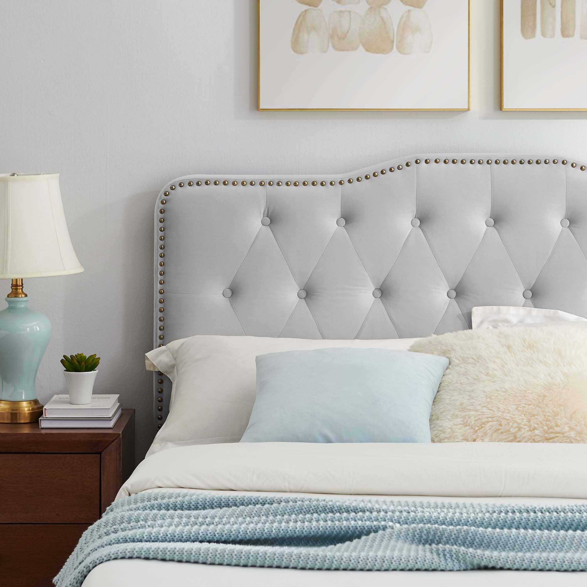 Alt View 4. Modway - Amber Tufted Performance Velvet Twin Platform Bed - Gray.