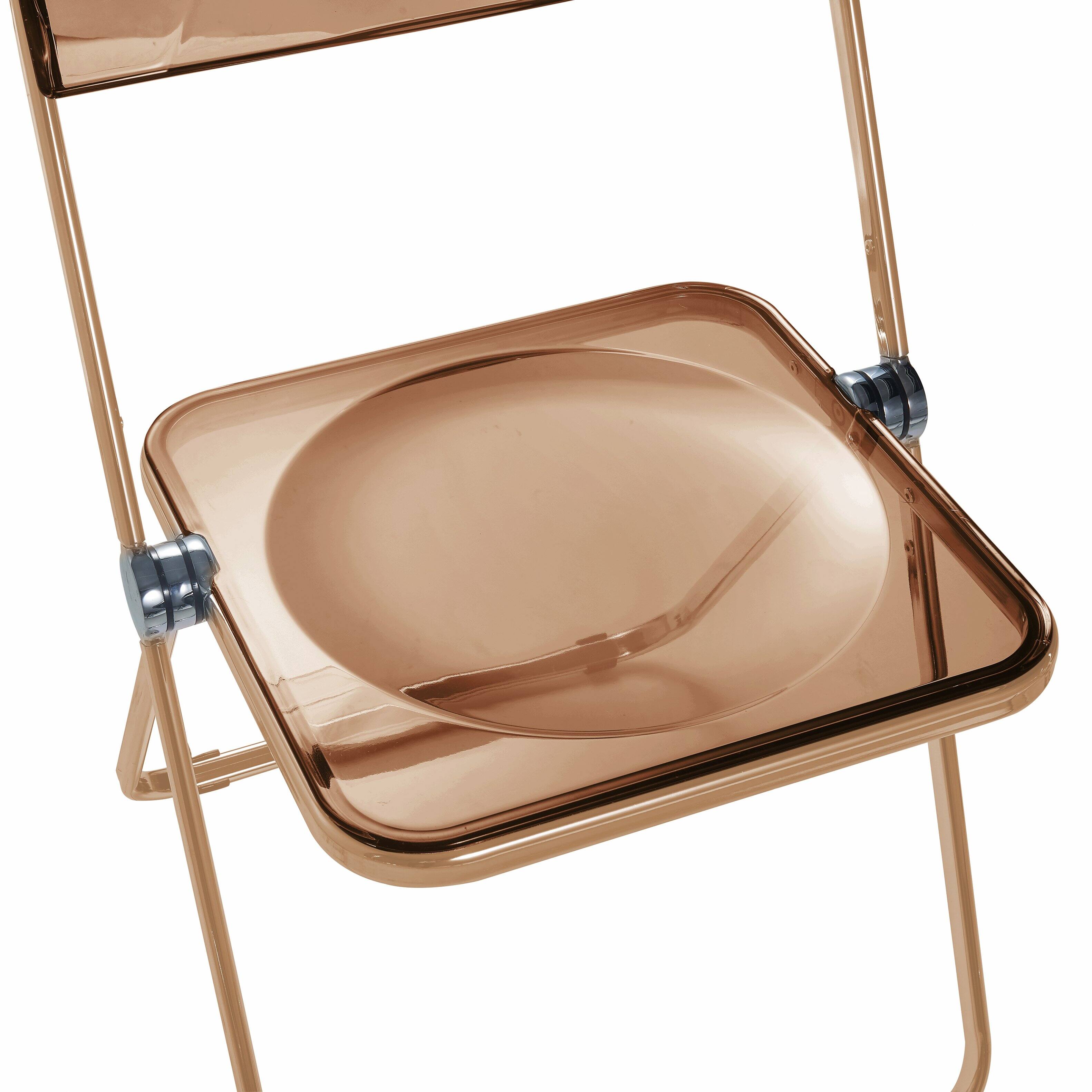 Alt View 6. LeisureMod - Lawrence Clear Acrylic Folding Chair, Modern Gold Chrome Frame, Fully Assembled Portable Dining Seat - Tangerine.