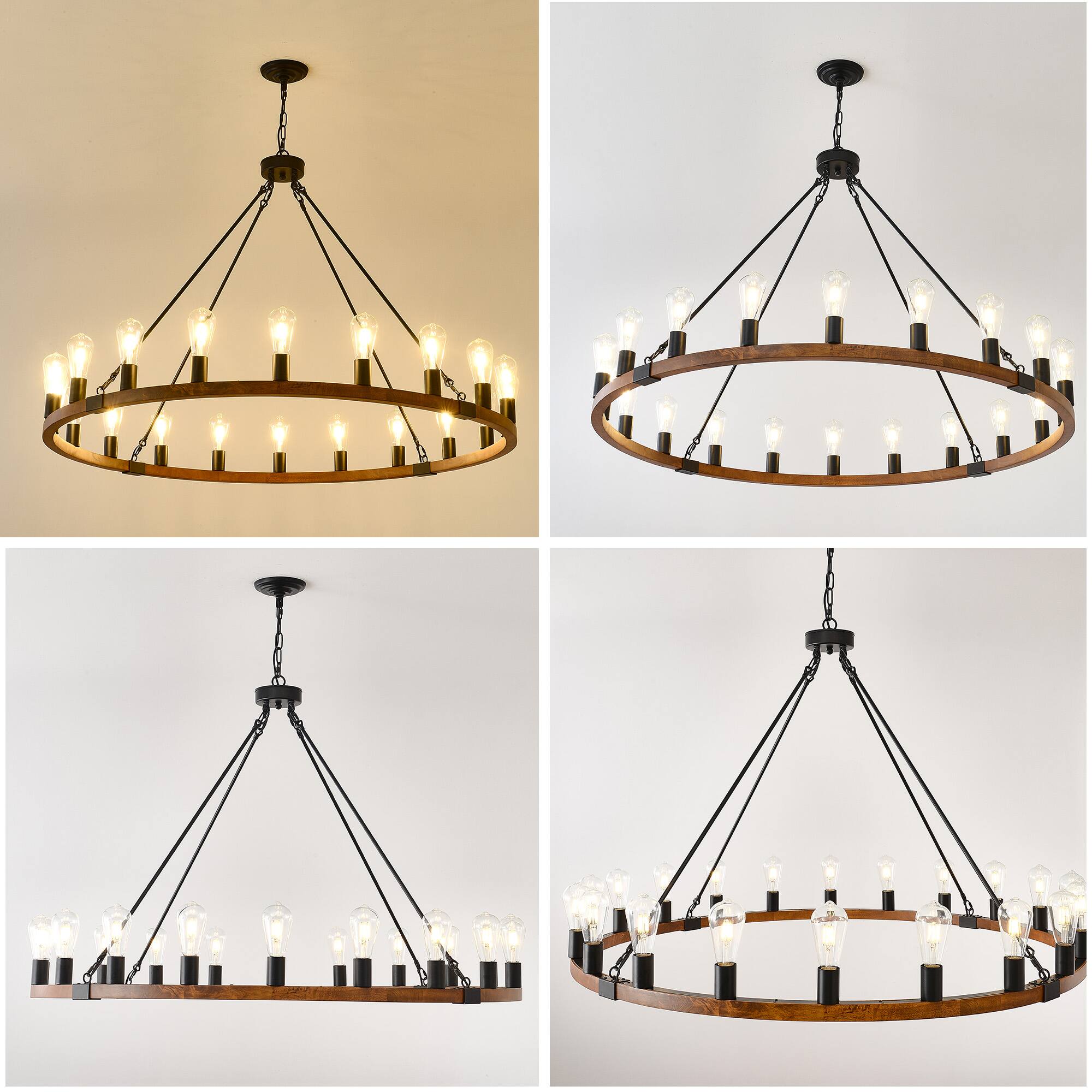 Alt View 7. RYHNUYNE - 20 Lights Wooden Wagon Wheel Chandelier,47'' Rustic Light Fixtures,  Farmhouse Round Chandelier for Living Dining Room - Brown.
