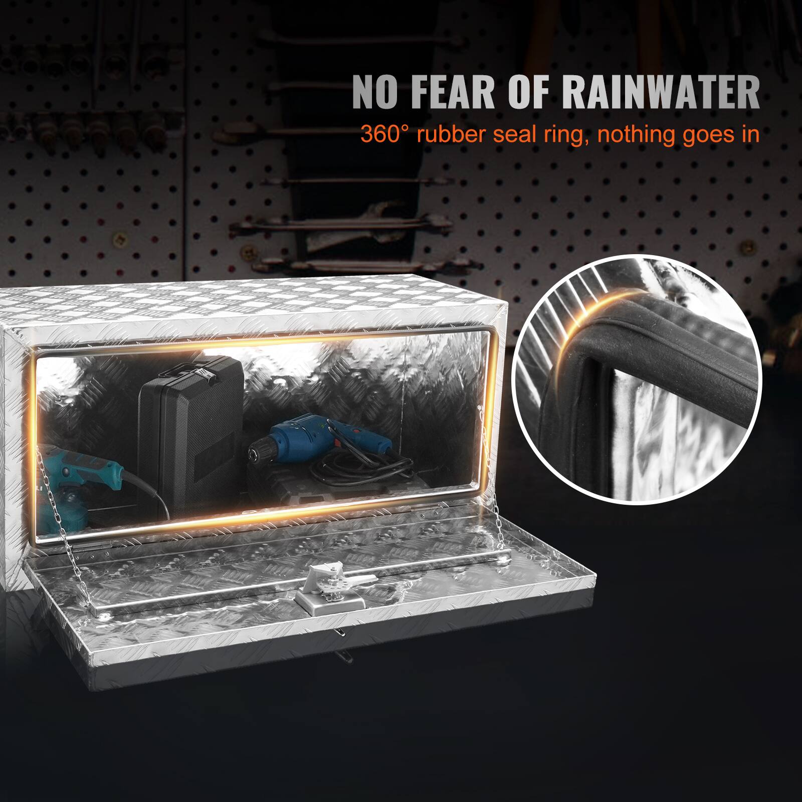 NO FEAR OF RAINWATER
360° rubber seal ring, nothing goes in