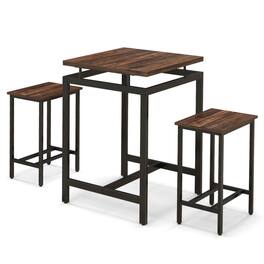 SlickBlue - Pub-Style 3-Piece Dining Table Set with Footrest and Floating Top - Rustic Brown