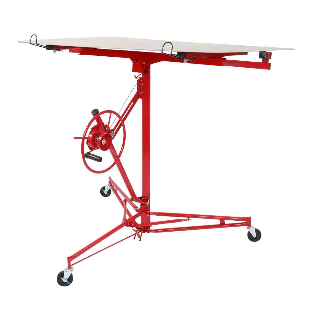 Alt View 7. Winado - 16FT Drywall Rolling Lifter Panel Hoist Jack with Lockable Casters & Tilting Cradle for Ceiling and Wall Installation - Red.