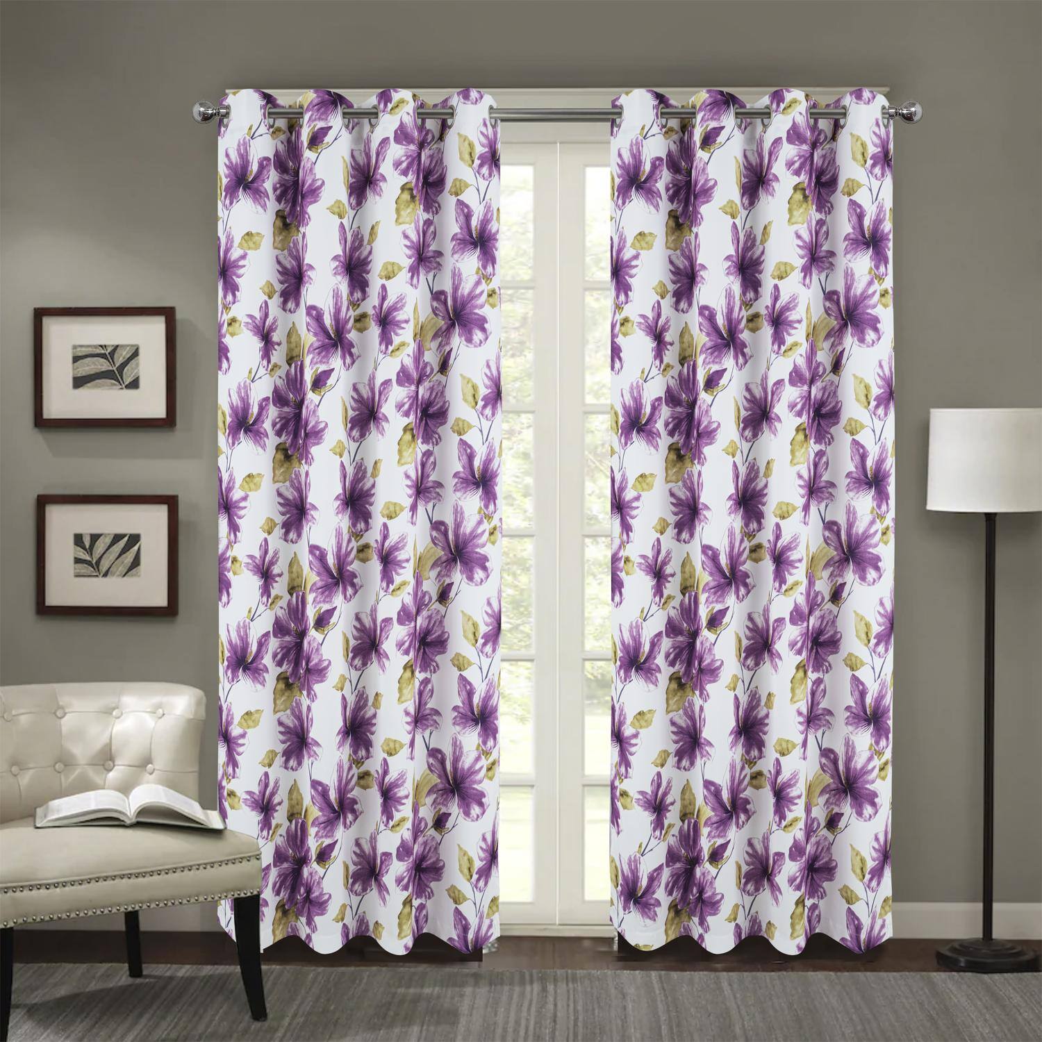 Angle. RT Designers Collection - RT Designer Collection April Printed Blackout Luxurious Decorative Grommet Curtain Panel 54" x 84" Lilac - Lilac.