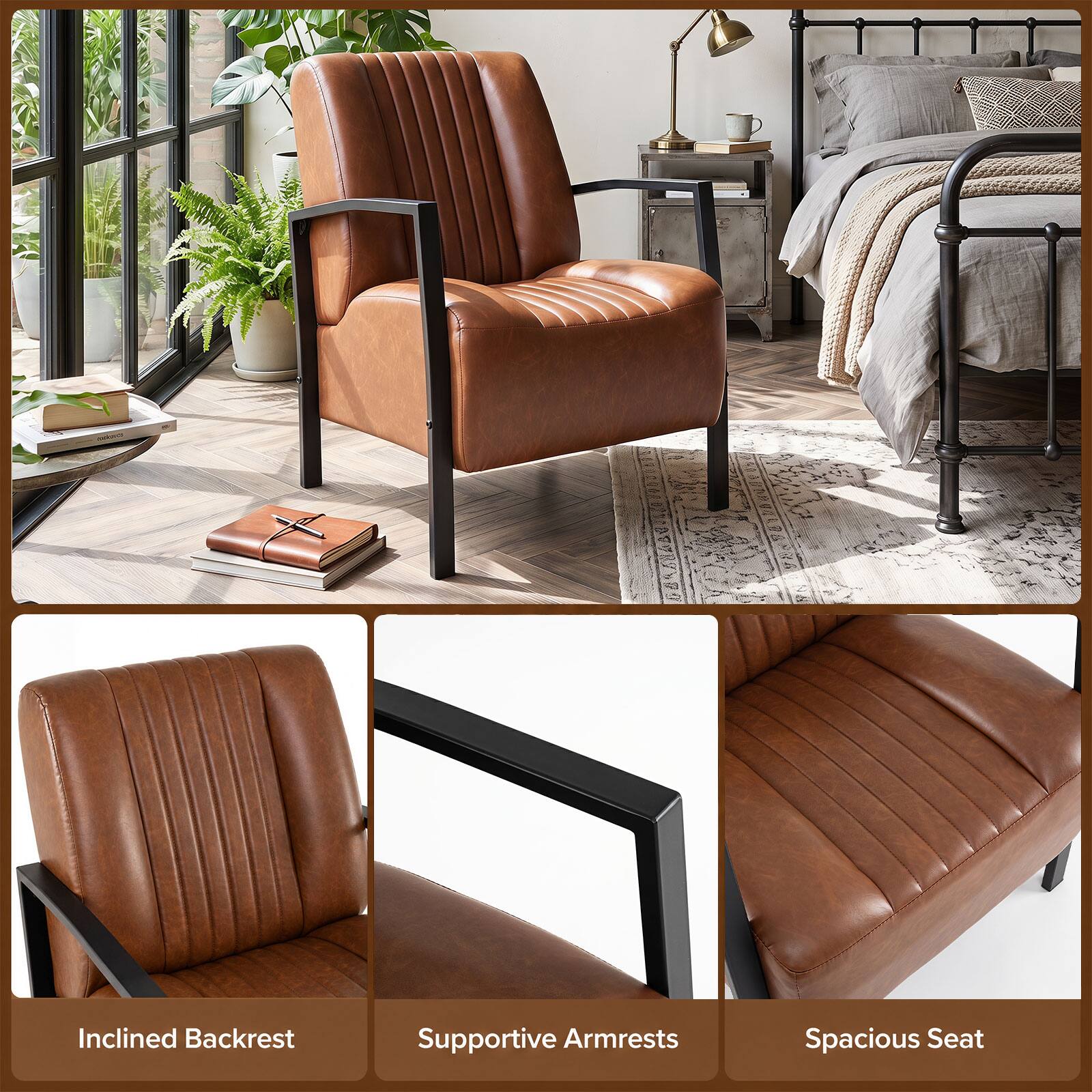 Inclined Backrest  
Supportive Armrests  
Spacious Seat