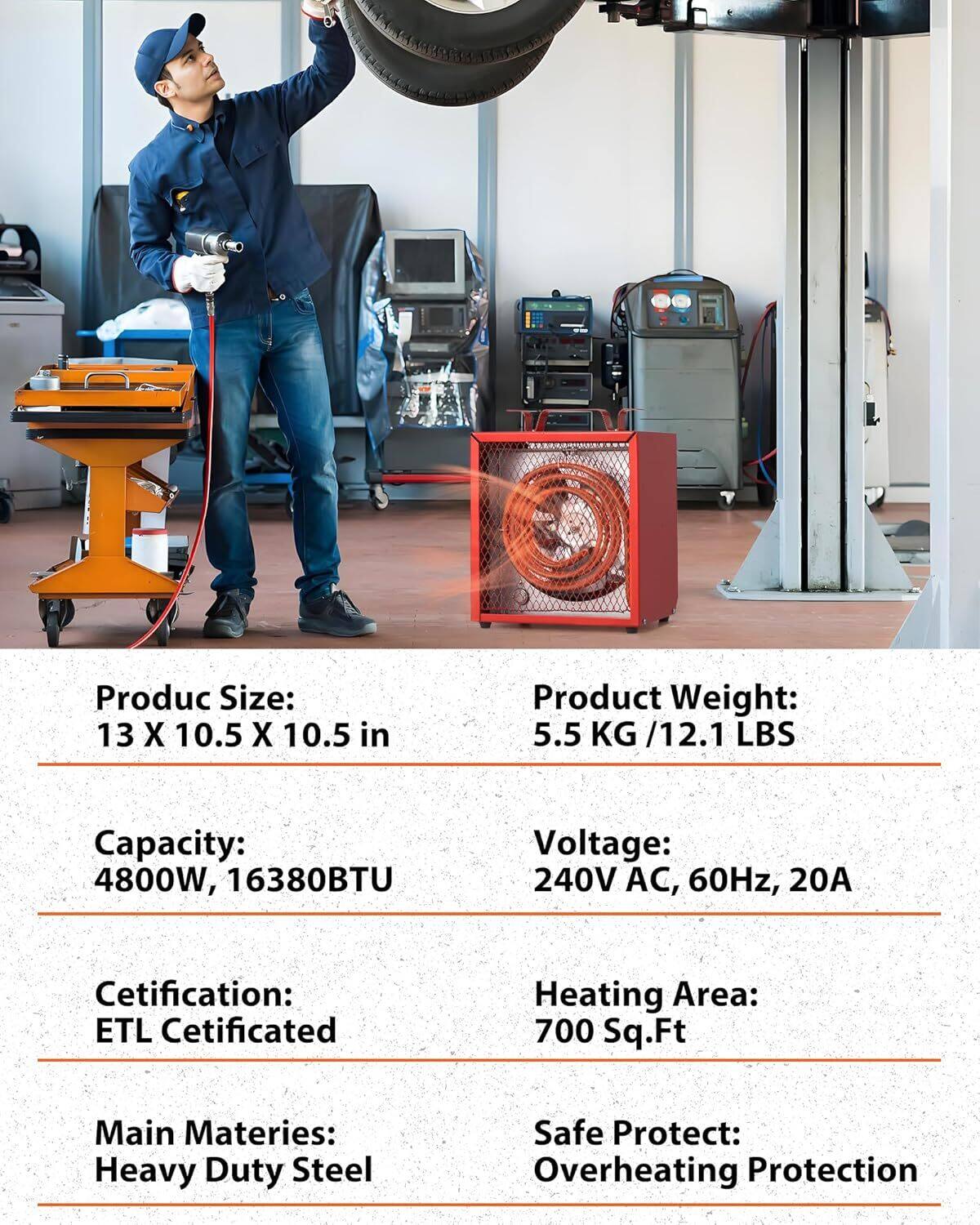 Alt View 3. GARVEE - Electric Garage Heater, 3 Settings & Thermostat.