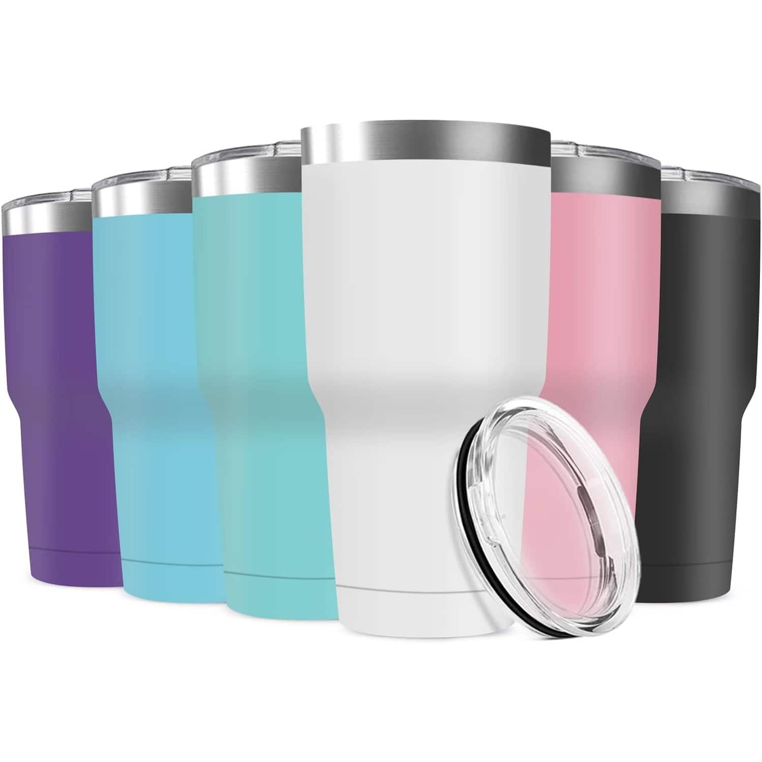 PARKER SLATER - 30oz stainless steel travel mugs, 6-pack, double wall insulated, powder coated, fits vehicle cup holders - Black