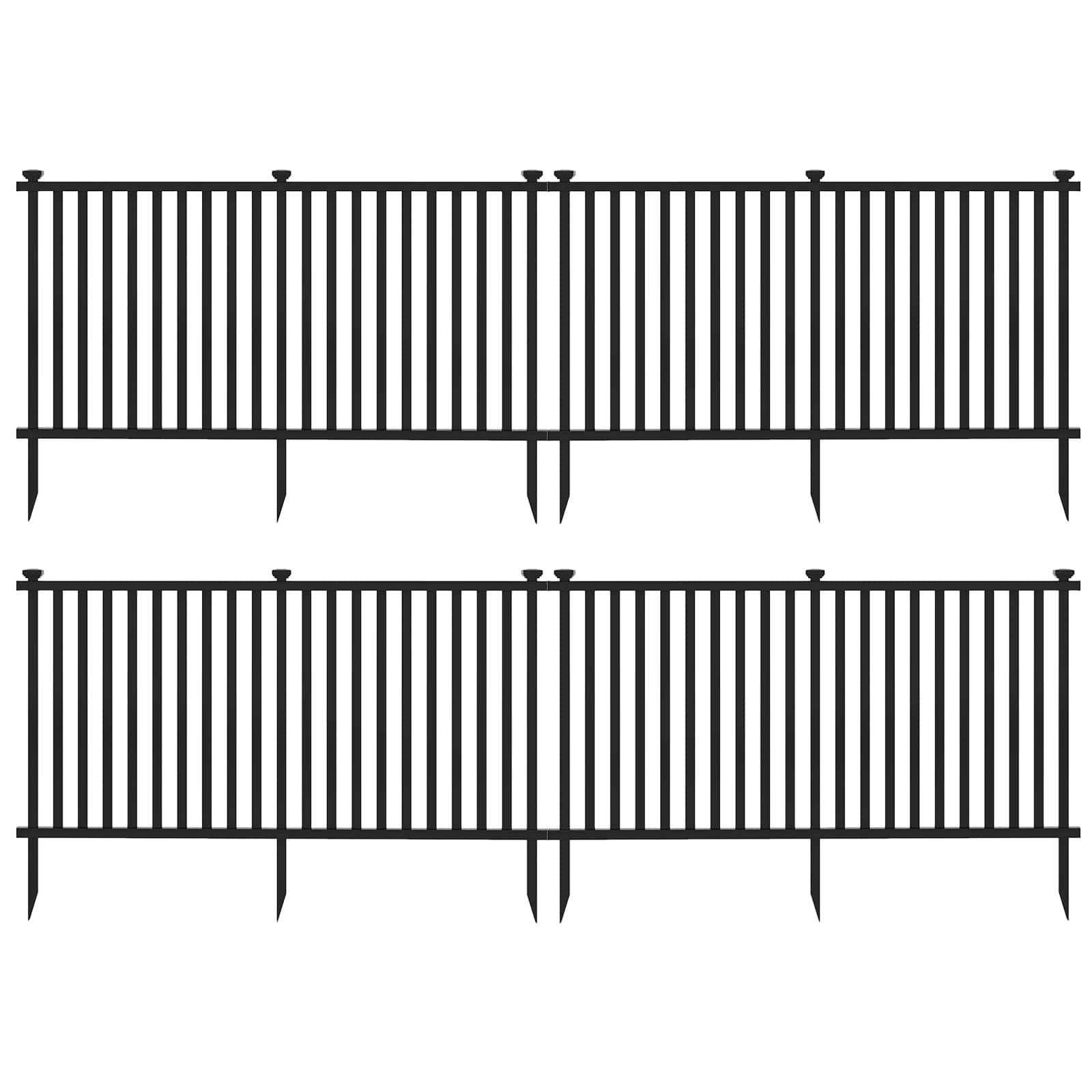 Gymax - 80'' x 39'' Vinyl Picket Fence 4 No Dig Fence Panels for Soft Ground White - Black